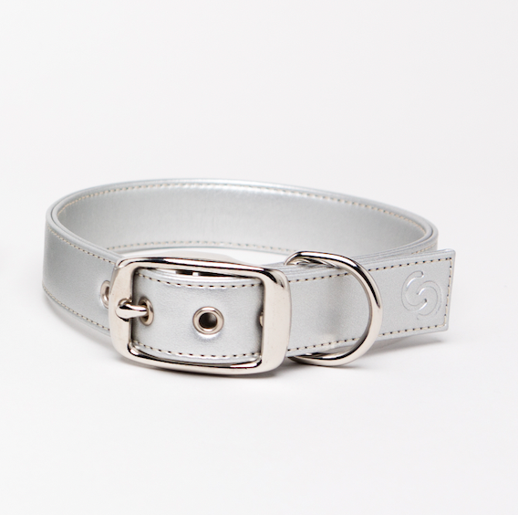 Hundhalsband i äppelläder – silver